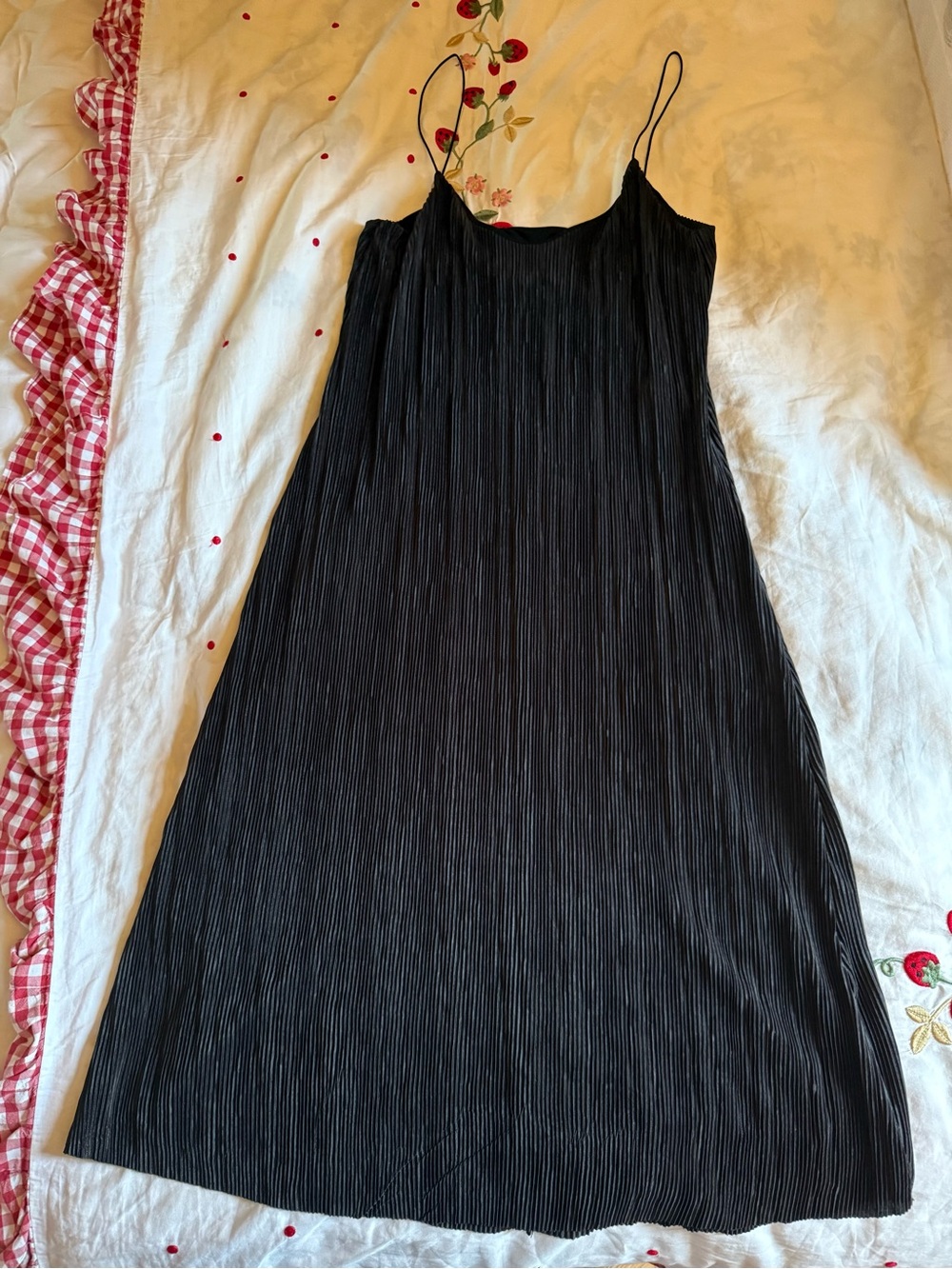 Pull&Bear Black Pleated Maxi Slip Dress Size S